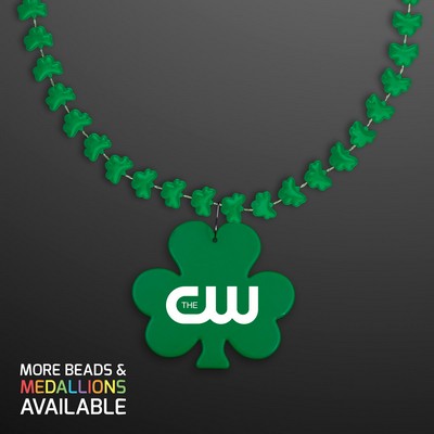 Rounded Mini Shamrocks Bead Necklace with Shamrock Medallion - Domestic Print