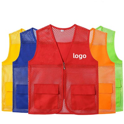 Hollow-Carved Design Zipper Overalls Advertising Shirt Vest