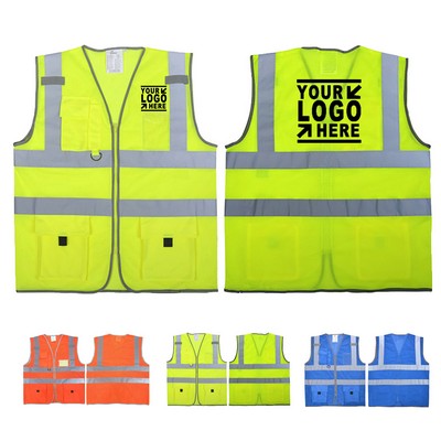 Custom High Visibility Safety Vest w/ Zipper & Pockets