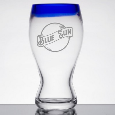 Deep Etched or Laser Engraved Libbey® 92316 Aruba 16 oz. Pilsner Glass with Cobalt Blue Rim