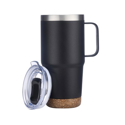 Mannitok Travel Mug with Cork Bottom, 24oz, Black