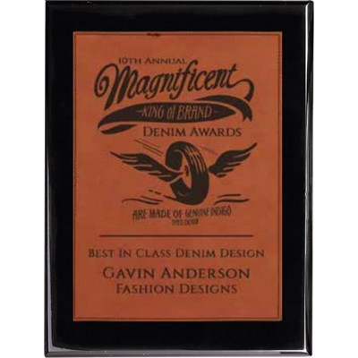 Ebony Piano Finish Plaque with Rawhide Faux Leather Plate, 8 x 10"