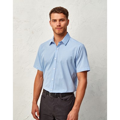 Mens Microcheck (Gingham) Short Sleeve Shirt - Cotton