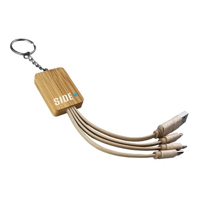 Square Bamboo Charging Cable Key Ring