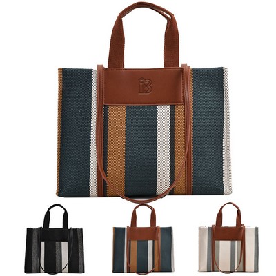 Canvas Tote Bag Trendy Clash Color Stripe