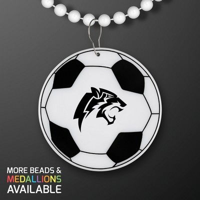 Soccer Ball Medallion with White Beaded Necklace (Non Light Up) - Domestic Print