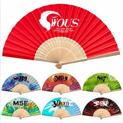 Handheld Folded Paper Fan With Bamboo Handle