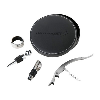 4-Piece Corkscrew Tool Set with Round Faux Leather Case