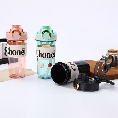 Portable Summer Plastic Simple Outdoor Sports Cup Anti-drop Shaking Bottle with Straw