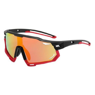 Goggle Sunglasses - Red Mirror Lenses - Black and Red Frames