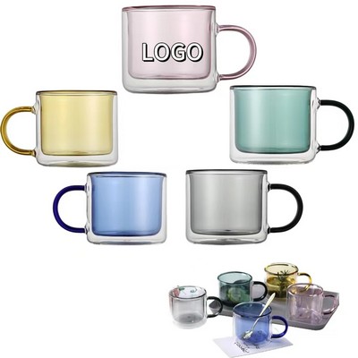 9oz Colored Double Walled Glass Coffee Mugs