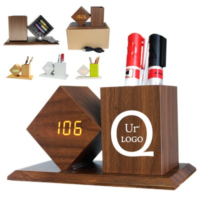 Wooden Led Pen Holder Alarm Clock