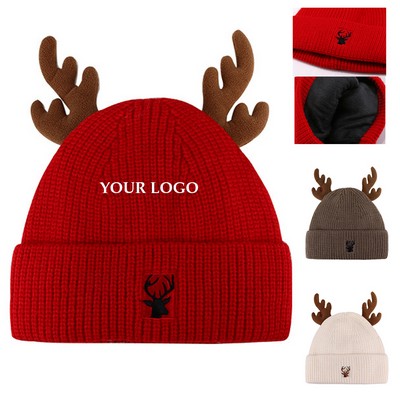 Cute Antler Design Knitted Woolen Hat