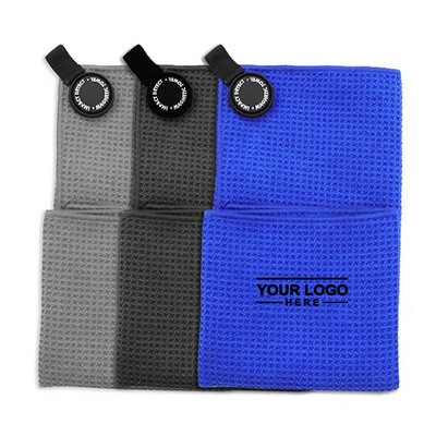 Magnetic Microfiber Golf Towel with Waffle Pattern Fabric