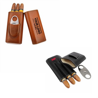 PU Leather Cigar Case with Cutter Gift Set