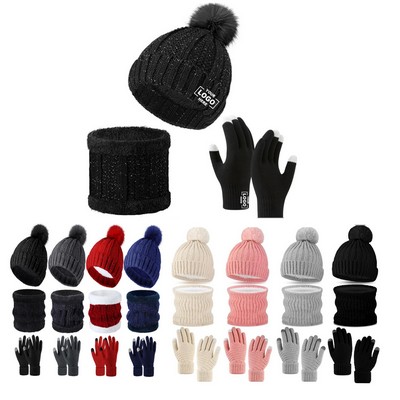 3 Piece Winter Scarf Glove Hat Set