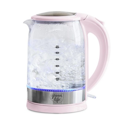 GreenLife 1.7L Qwik & Ez Electric Glass Kettle Pink