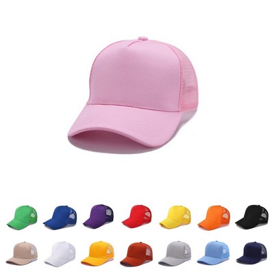 Stock Solid Color Cotton 5-Panel Trucker Cap