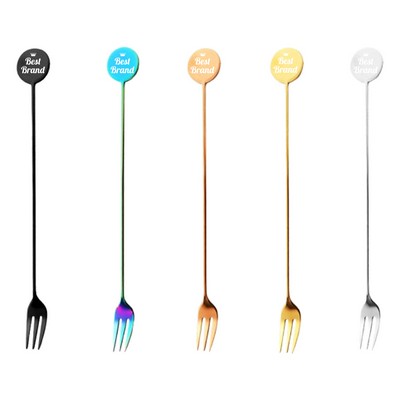 Colorful Stainless Steel Cocktail Stirring Stick with Fork