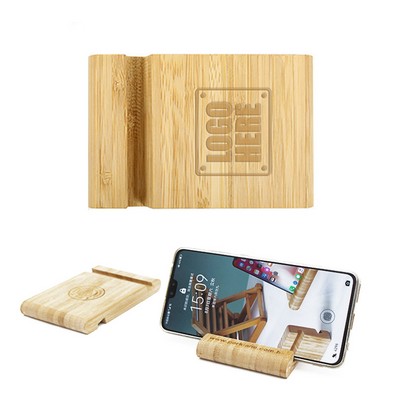 Dual Slots Bamboo Cell Phone & Pad Stand