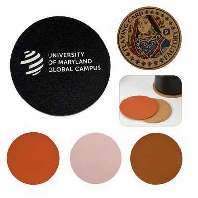 PU Leather and Cork Round Coasters