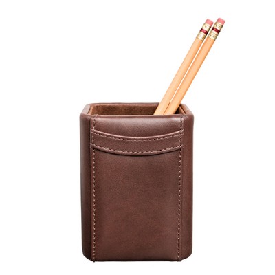 Classic Chocolate Brown Leather Pencil Cup