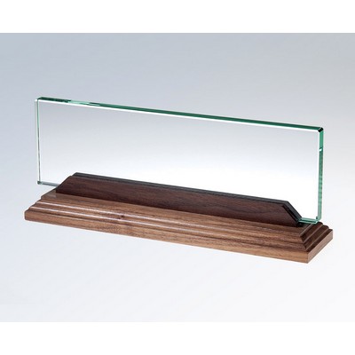 Jade Glass Name Plate with Walnut Base, 10"x4"