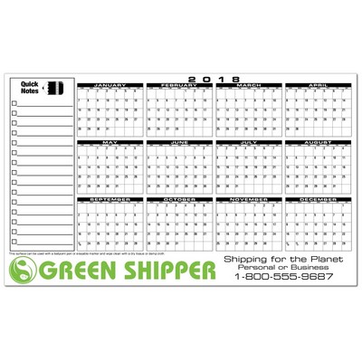 Premium Plastic Write-on/ Wipe-off Year-at-a-Glance Calendar (Horizontal)