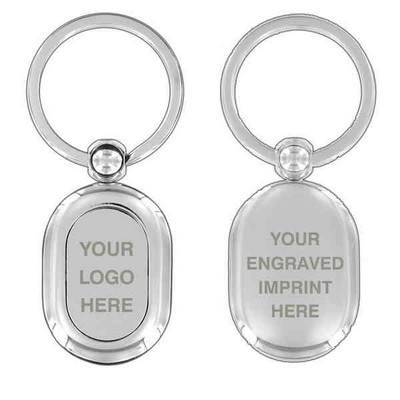 Oval Metal Key Chain with Shiny Chrome Finish & Large Key Ring (Overseas Production)