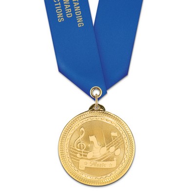 2" Music Brite Laser Medal w/ Satin Neck Ribbon