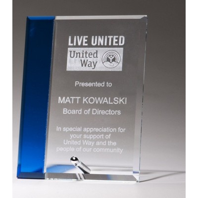 Clear Glass Award w/ Sapphire Blue Highlight & Easel Post (4"x6")