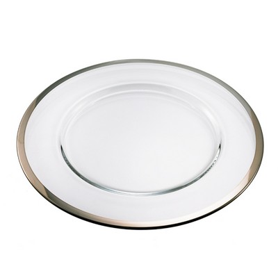 12 ½" Round Glass Charger Plate w/Silver Edge