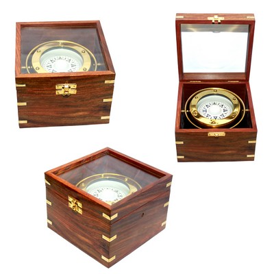 Jumbo Gimble Brass Compass In Teak Wood Box