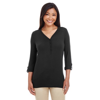 Devon and Jones Ladies' Perfect Fit™ Y-Placket Convertible Sleeve Knit Top