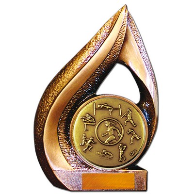 Stock 9" Flame Trophy with 2" Track Female Coin and Engraving Plate