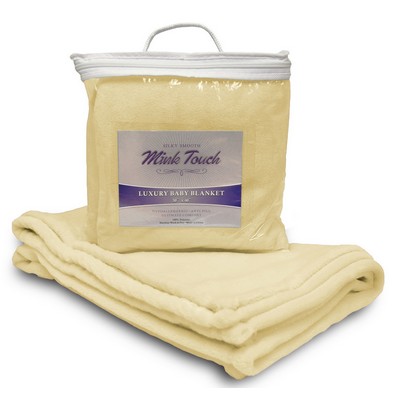 Mink Touch Luxury Baby Blanket 30"X40" -- Soft Yellow (EMBROIDERED)