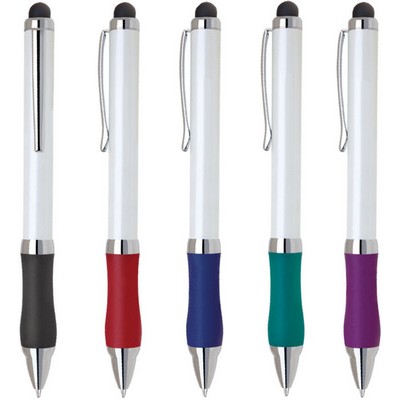 RG Series Stylus / Ball Point Pen - Touch Stylus top with white pen barrel, purple grip