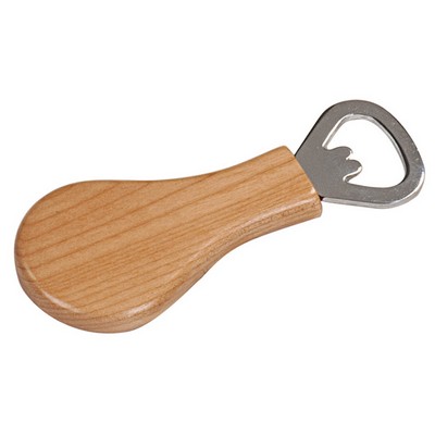 1 1/4" x 4" Maple Finish Magnetic Pear-Shaped Bottle Opener