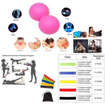 Kidder iBank® Double Massage Ball + Fitness Resistance Bands Set (Pink)