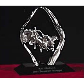 Crystal Deep Carved Stagecoach Award w/Black Crystal Base