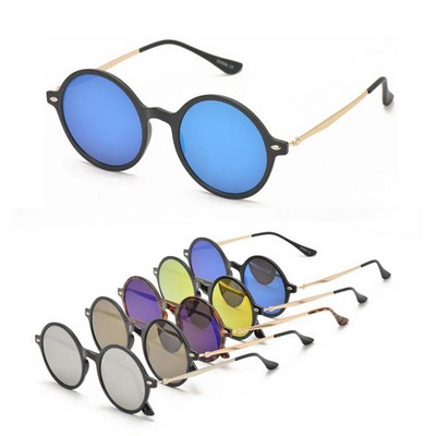 Hipster II Plastic Medium Round Sunglasses w/Color Mirror Lens