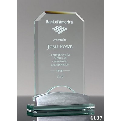 Jade Glass Cornerstone on Brushed Aluminum Base, 5-1/2"x8-1/4"