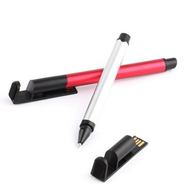 USB Flash Drive Ball Pen w/Mobile Phone Stand