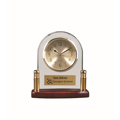 6 1/2" Arch Glass Desk Clock with Metal Posts & Rosewood Piano Finish