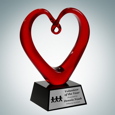 Art Glass The Whole Heart Award w/ Black Base & Silver Plate