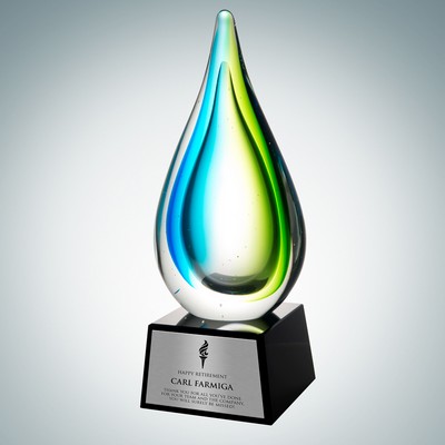 Art Glass Tropic Drop Award w/ Silver Plate