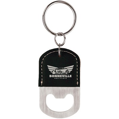 Black-Silver Leatherette Oval Bottle Opener Keychain – Laserable