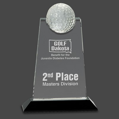 Dimpled Golf Ball Apex Award on Black Crystal Base, 6"x 9"H