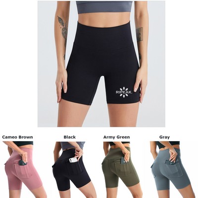 Women's Fitness High Waist Yoga Shorts Sports Tights Short Pants W/Two Pockets