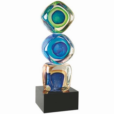 9 1/4" Stacked Blocks Art Glass Award w/Square Black Base